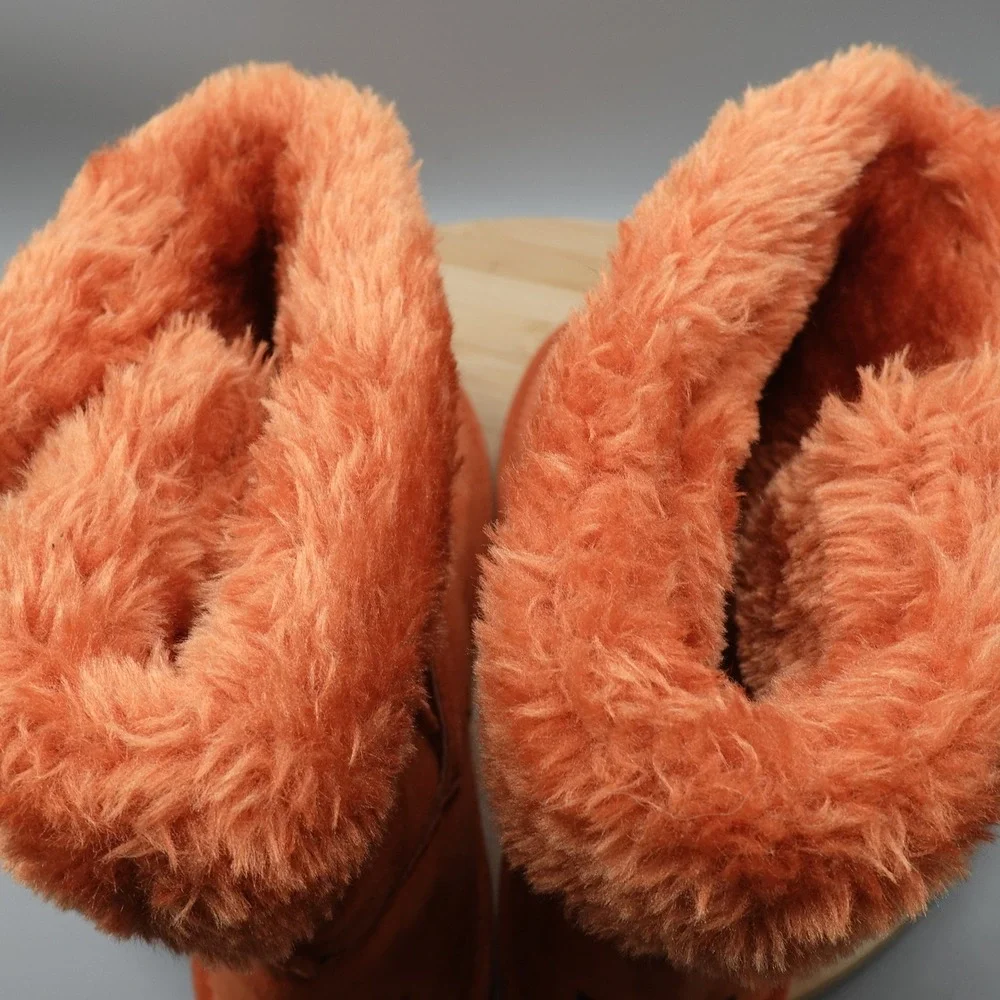 Lamo Boots Womens 7 Orange Suede Faux Fur Buckle Winter Boots Outdoors Flaw